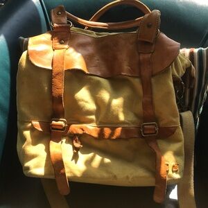 Bed Stu canvas and leather tote Bag. Yellow and Tan